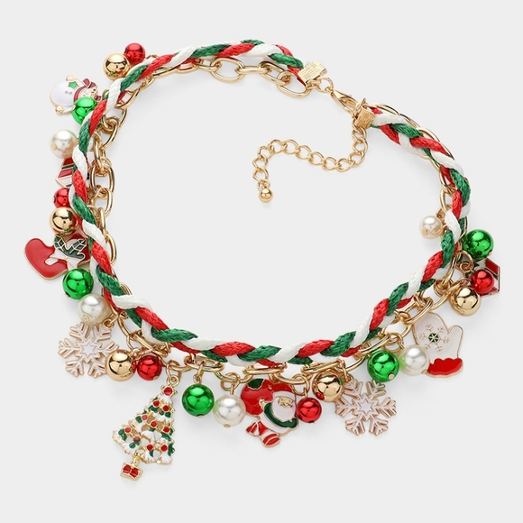 Layered Holiday Style Christmas Charm Necklace Chain Tree Ornaments Snowflakes - Picture 2 of 2